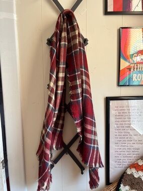 Red Plaid Fringe Blanket Scarf